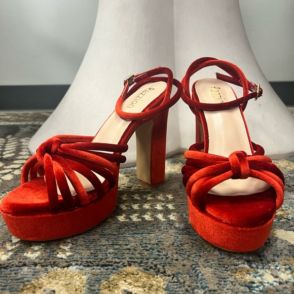 Suede Heels with Knot Detail and Ankle Strap - Picture 2 of 12